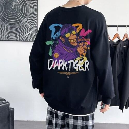 Qisvanset 2021 Fake Two Dresses Mens Sweater Long Sleeve Cotton Black Pattern DANGER Design Lovers Unisex Loose Hoodie