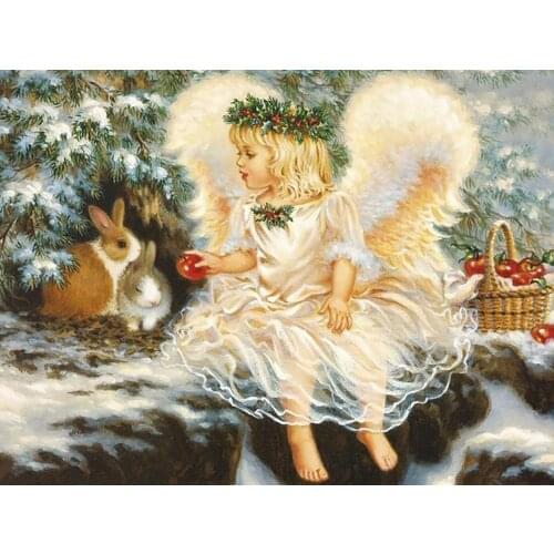 Angel girl and rabbit Needlework Cross stitch sets 14CT Unprinted Embroidery kits Arts Cross-Stitching,DIY Handmade home Decor