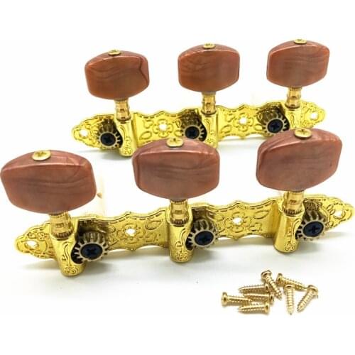 A set of 2 Pcs Golden Classical Guitar Tuning Pegs Keys Tuners Machine Heads With Coffee Big Square Tip guitar accessories parts