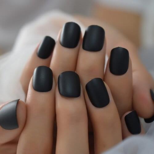 Matte Black Nails Fake Artificial Short Press On Nails Round-squoval Shape Salon Beauty False Nail Tips For Home Work