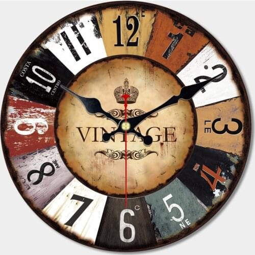 Vintage French Retro Rustic Color Block Clock Silent Non-Ticking Quartz Decorative Wall Clocks Battery Operated Large Numbers