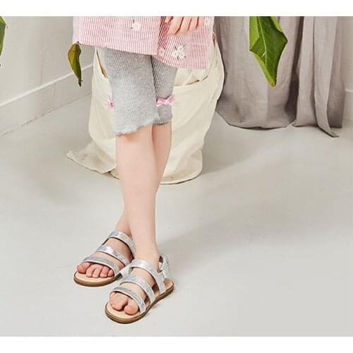 Pink bow section girl tight pants summer fashion casual stripe cotton half-length cute trousers kids outwear girls