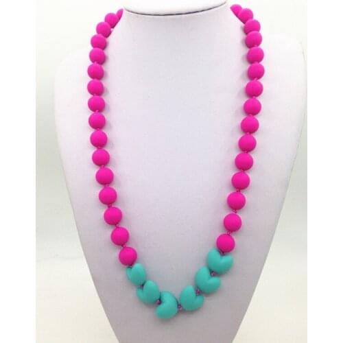 BPA free Silicone Heart Bead necklaces Silicone Teething / Nursing Necklace for Mommy silicone teether necklaces wholesale