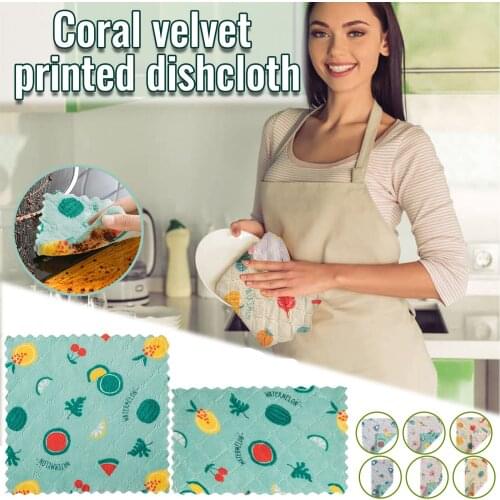 Microfiber Kitchen Towel Absorbent Dish ClothDouble-sided Printed Rag Cartoon Dish Towel Household Tableware Cleaning Wiping