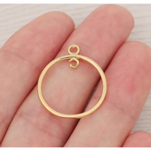 10pcs/lot Genuine Gold Plating Hollow Geometric Round Circle Earrings Charms For DIY Earring Jewelry Making Accessories 26x22mm