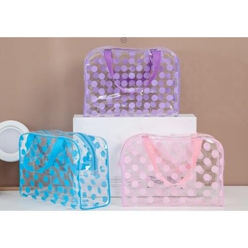 1pc PVC Transparent Waterproof Toiletry Bag Storage Bag Ladies Dot Cosmetic Bag Travel Dustproof Clothing Beauty Makeup Wash Bag