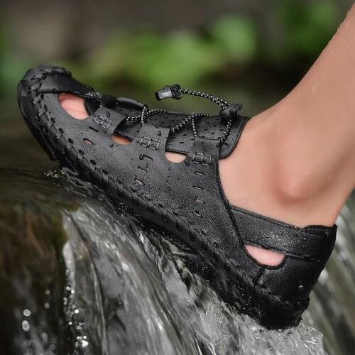 SHENCE Hollow Breathable Easy to Put on Light and Comfortable Summer Mens Sandals Slippers Beach Shoes Fashion Casual Shoes