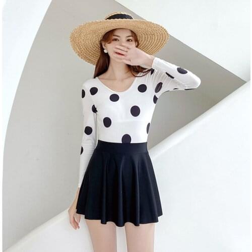 Sexy One Piece Swim Suits Vogue Womens Swimsuits With Skirt Korean Female Swimming Closed 2021 Swimwear Plus Size Print Dot