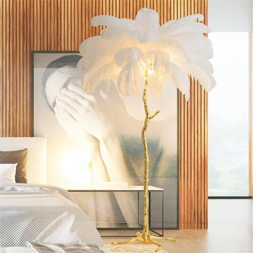 Modern Ostrich Feathers Copper Floor Lamp Copper Standing Lamp for Living Room Bedroom Floor Lights Home Decor Indoor Lighting