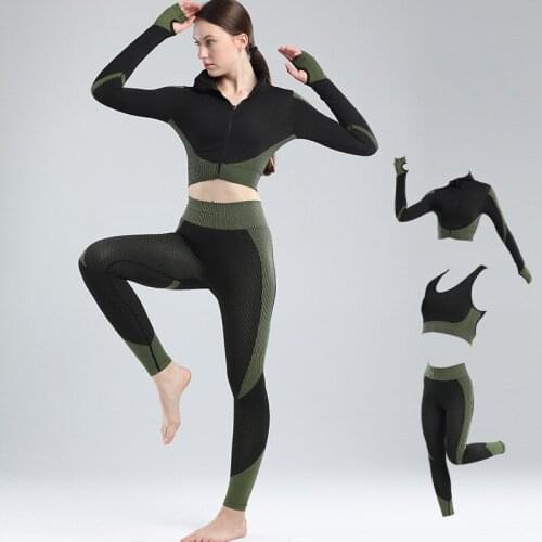 3Pcs Sport Clothes for Women Seamless Leggings Yoga Top Open Bra Sportswear Woman Gym Fitness Clothing Yoga Set Mesh Sport Woman
