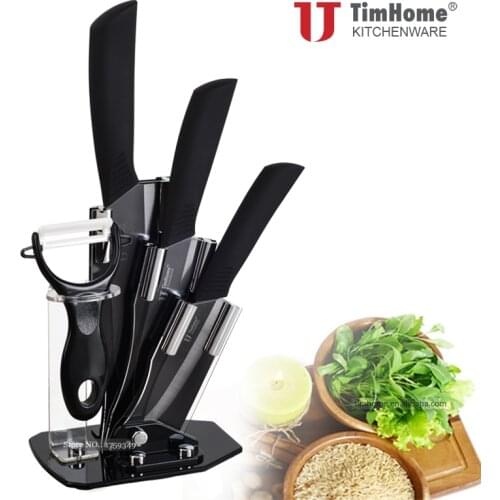Timhome Brand 4"5"6" Ceramic Knife Set Black Blade with Black Handle High Quality + Finger Guard as a Free Gift