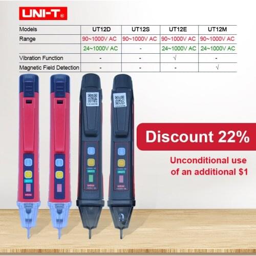 UNI-T UT12D/UT12S 24V/90V~1000V Non-contact AC Voltage Detector Indicator Pen Electric Pencil Stick Socket Voltmeter Tester