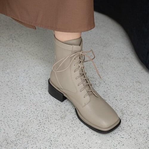 New Fall Shoes Women Solid Chunky Boots Genuine Leather Square Toe Modern Boots for Women Black Boots 2021 Fashion Women Boots