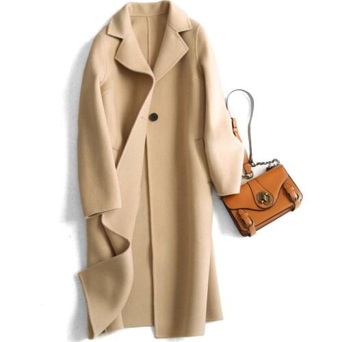 Japanese Style Women Coat High-quality Wool Windbreaker Lapel Long-sleeve Red and Light Khaki Female Jacket for Autumn 2020