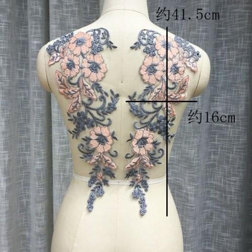 1 Pair Embroidered Lace Appliques Neckline Lace Material French Lace Fabric DIY Crafts For Wedding Bridal Dress Childrens Wear