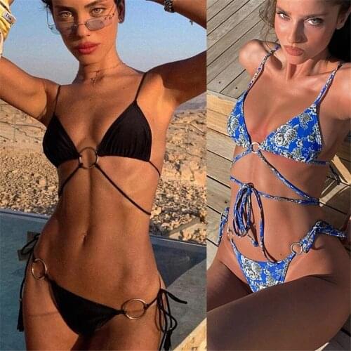 2021 Sexy Bikini Push Up Swimwear Women Printed Bathing Suit Swimsuit Hollow Out Bikini Brazilian Beach Wear Bikini Set Female
