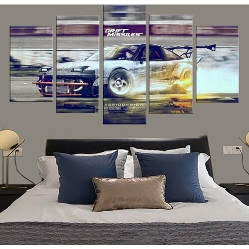 5 Pictures HD Printing Wall Art Oil Painting Sports Car Drift Speed Hunter Poster Living Room Home Decoration Picture Frame