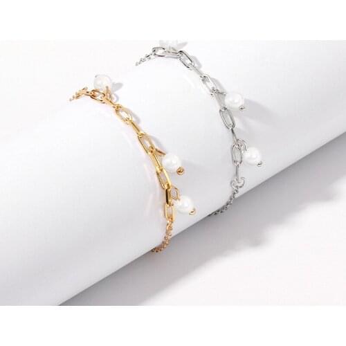 Simulated White Pearl Bracelets for Women Girl Minimalist Jewelry Silver Color Link Chain Bracelet Bridal Wedding Jewelry