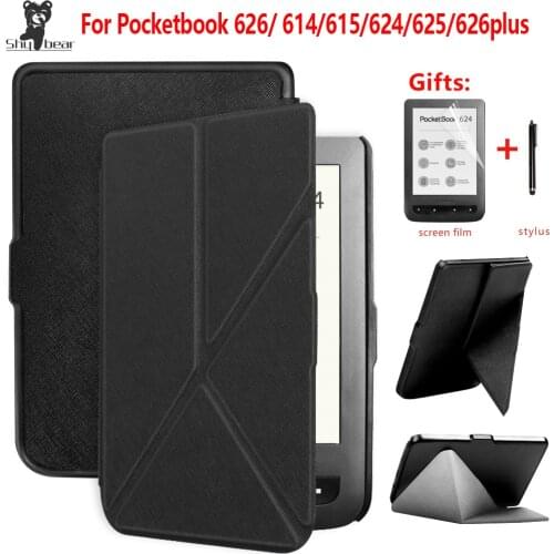 PU Origami Stand Cover for Pocketbook touch lux 626/624/615/625/626 plus Protective e-reader Case Skill funda capa +gifts