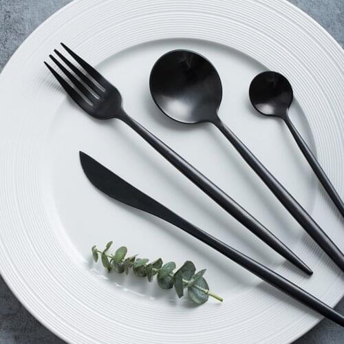 Black Western Cutlery Set Portuguese Style Steak Knife 304 Stainless Steel Household Tableware set