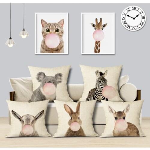 Animal Decoration Cushion Cover Cute Zebra Koala Giraffe Rabbit Blowing Bubbles Pillow Cases For Kids Bedroom Decor