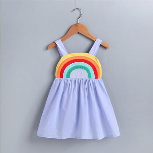 Kids Baby Girls clothes backless square collar Summer Rainbow print Sleeveless Toddler Party Beach cotton Dresses one pieces