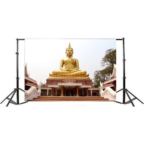 Photography Backdrop Buddha Temple Carving Statue Trees Pillars Culture Belief India
