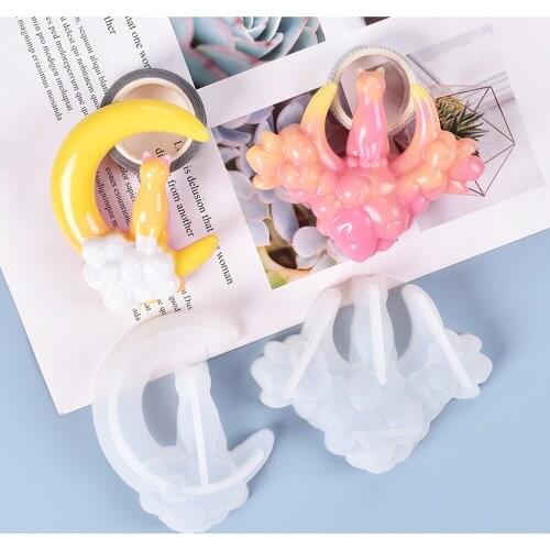 Crystal UV Epoxy Resin Mold Cute cloud Starry Cat Moon Kitten Pendant Casting Silicone Mould DIY Crafts Decorations Jewelry Tool