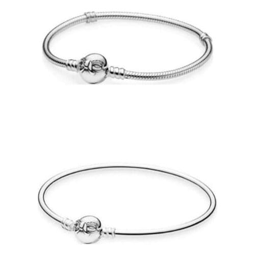 Authentic 925 Sterling Silver Dainty Bow Clasp Crystal Snake Chain Pan Bracelet Fit Women Bead Charm Diy Europe Jewelry