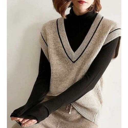 Cashmere Sweater Women Vest Ladies Knitted Autumn Winter Sleeveless V-Neck Pullover Fashion Korean Female Vest Loose Large size