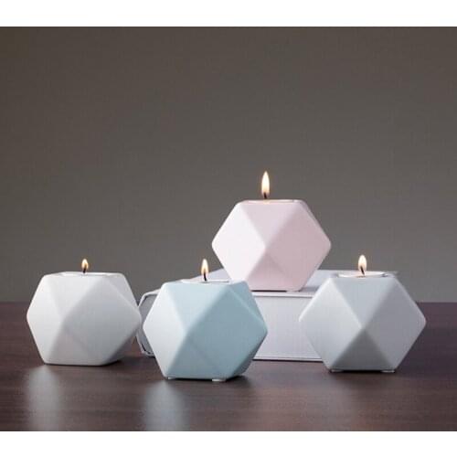Ceramic Tealight Hexagon Shaped Geometric Candle Holder Elegant Candlestick