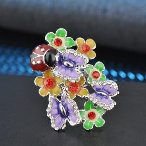 Epoxy Alloy Butterfly Ladybug Flower Ring Trendy Jewelry Anillo de Mariposas Mariquita Flores Bague Papillons Fleurs Coccinelles