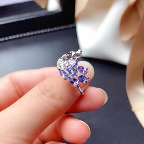 Fashion cute Phoenix peacock Natural Blue tanzanite Ring Natural gemstone ring S925 silver women party girl gift fine Jewelry