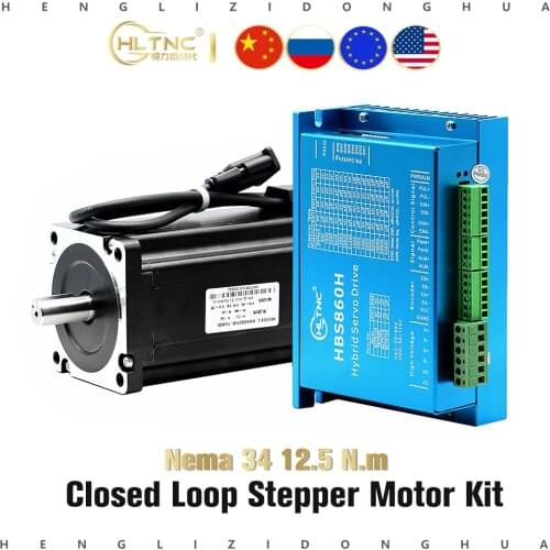 Nema 34 12.5N.m Closed Loop Stepper Motor Kit Hybird Servo Driver HB860H HBS860H + 86HB250-156B 86 2 Phase Stepper Motor