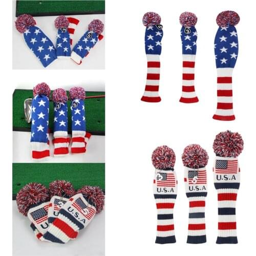 3 Pieces Golf Pom Pom Headcover Wood Driver Club Head Cover Set Universal Replacement Golf Club Protector Set