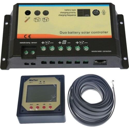 Dual Battery Solar Charge Controller 20A 12/24V Auto With LCD Display Meter MT-1 20Amps Dual Duo Two Battery Controller +MT1