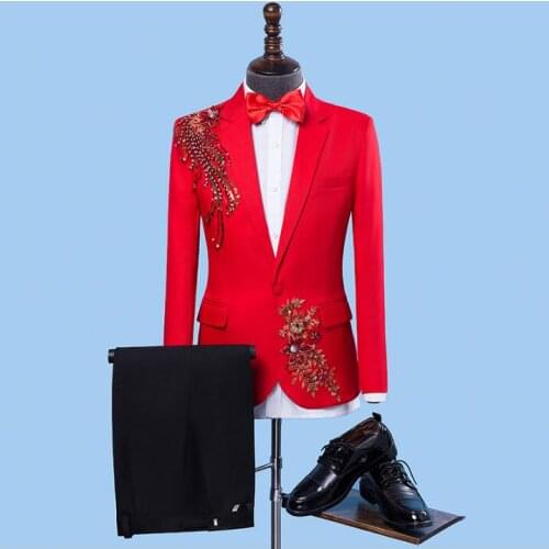 Red men sequins suits designs homme terno stage costumes for singers men sequin blazer dance clothes jacket star style dress