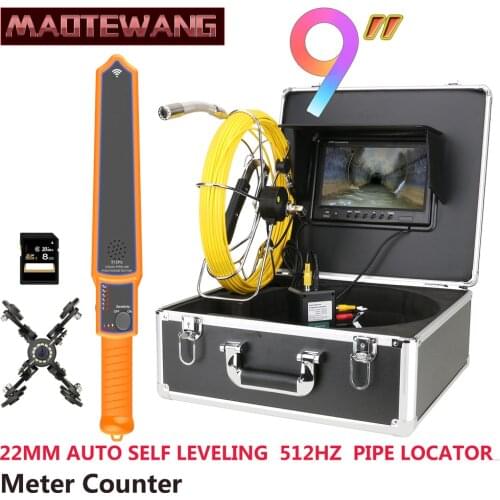 MAOTEWANG 9" Monitor DVR Sewer Pipe Inspection Video Camera with Meter Counter Auto Self Leveling 512HZ Pipe Locator 22MM