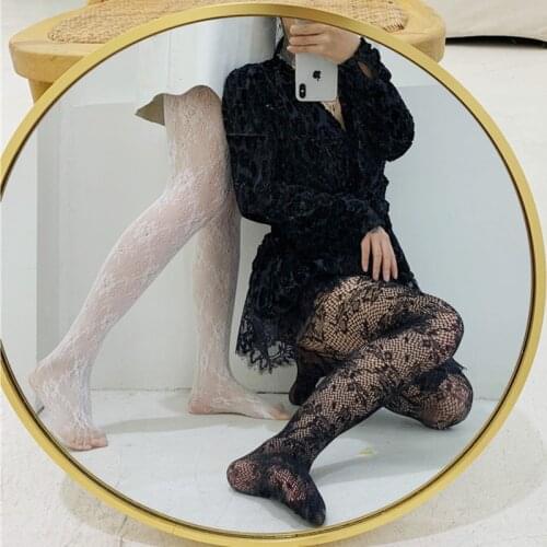 Fashion Women Lace Stockings Transparent Fishnet Flower Pantyhose High Tights Elastic Streetwear Calcetines