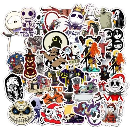 50 PCS Halloween Terror Cartoot Stickers for Car Styling Bike Motorcycle Phone Laptop Travel Luggage Cool Funny Spoof JDM Decal