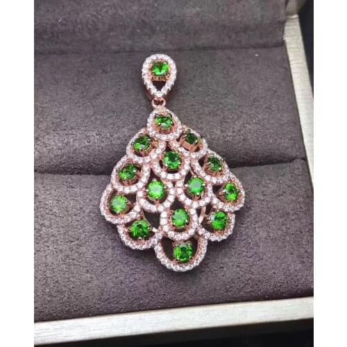 Natural green diopside Pendant natural gemstone Personality fan tail pendant necklace 925 sterling silver women party jewelery