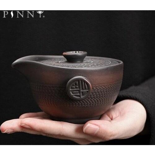PINNY 150ML Purple Pottery Vintage Hand-held Pot Ceramic Kung Fu Tea Pot Jump Knife Pattern Drinkware