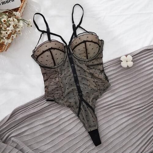 Wriufred Sexy pajamas one-piece female temptation lace dress bottoming with bra thin cup hot photo underwear