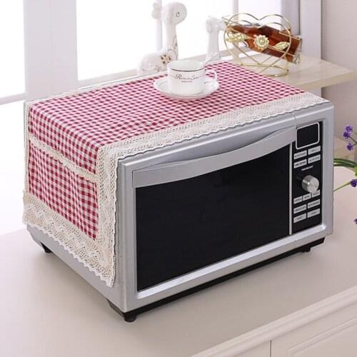 Colorful Cotton and linen Microwave Dust Cover Double Pocket Microwave Oven Cover Towel Easy Clean