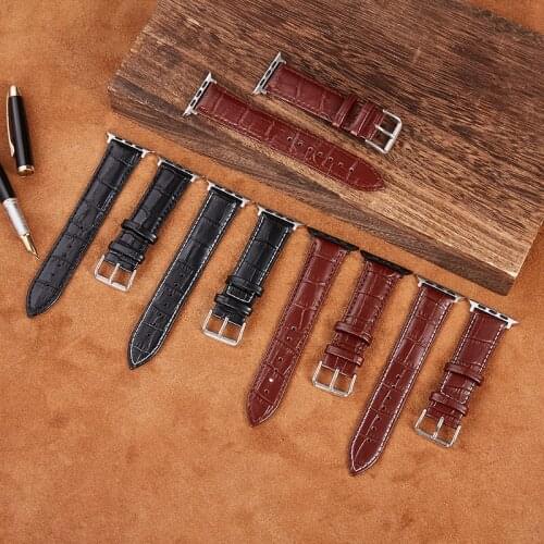 Embossed Leather Strap for Apple 6 SE 5 4 3 Business Watchband 44mm 40mm Bamboo Grain Calfskin Strap for iwatch 38mm 42mm