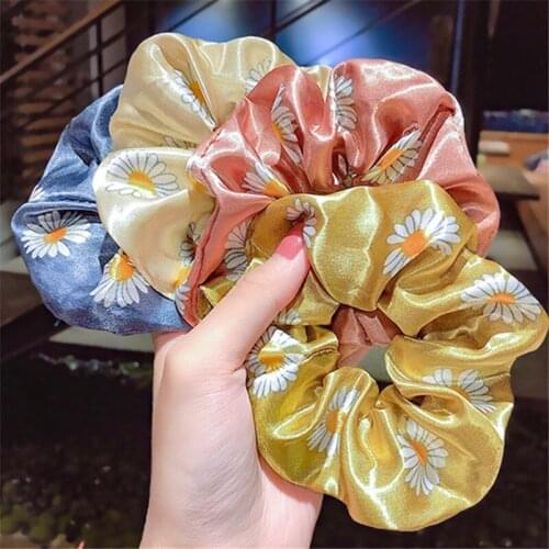 Korean Floral Printing Stain Scrunchies For Women Girls Gum Hair Ties Elastic Ponytail Holder Headband Hair Accessories