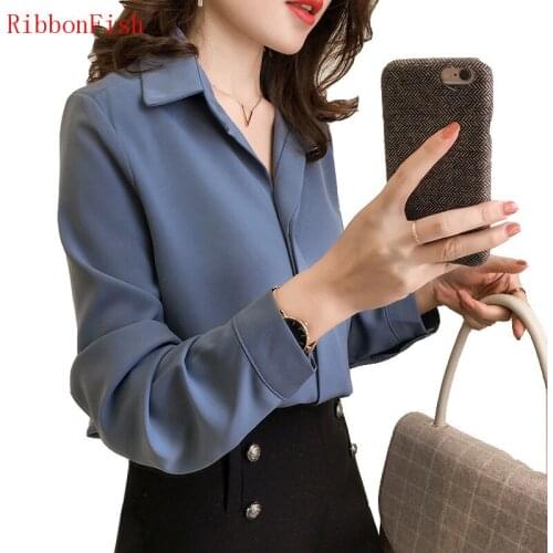 RibbonFish Women Casual Spring Autumn Style Chiffon Blouses Shirts Lady Girls Long Sleeve Turn-down Collar Blusas DD8101