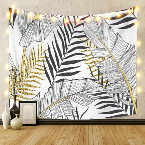 Silver with Golden Leaves Tapestry Vintage Exotic Summer Plant Nature Frame for Bedroom Photography Wall Decor