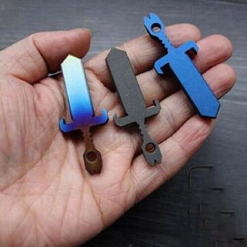 Titanium Sword Crowbar Pry Bar Keychain Knife Paracord Ti Necklace Pendant