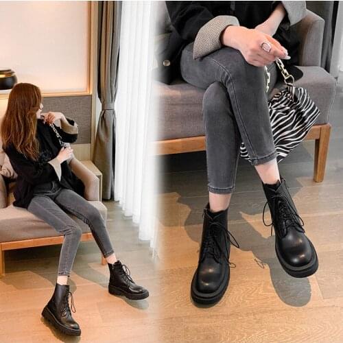 YMECHIC Winter 2020 Womens Booties Black Lace Up Platform Shoes Biker Motorcycle Military Combat Ankle Boots for Women Footwear